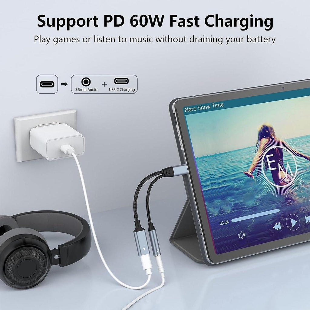 Ugreen Lott 2-in-1 USB C to 3.5mm Headphone Jack Adapter, Type C Aux Audio Splitter