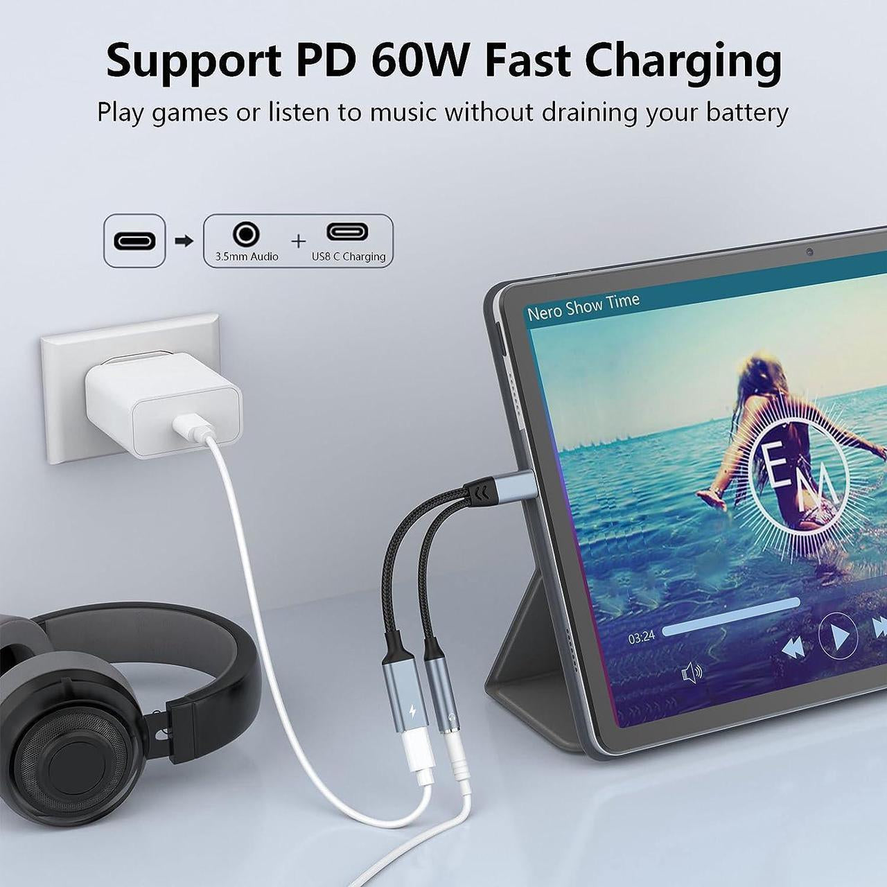 Ugreen Lott 2-in-1 USB C to 3.5mm Headphone Jack Adapter, Type C Aux Audio Splitter