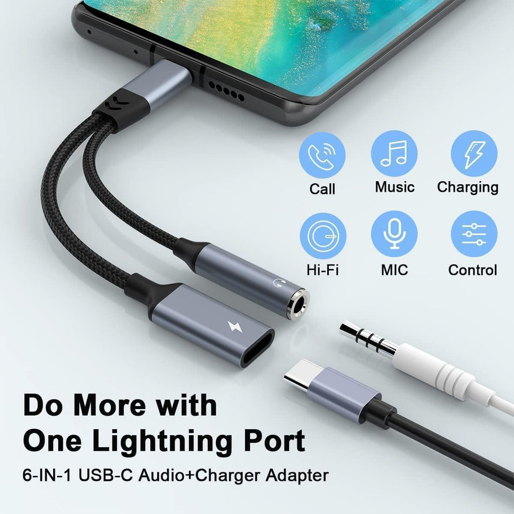 Ugreen Lott 2-in-1 USB C to 3.5mm Headphone Jack Adapter, Type C Aux Audio Splitter