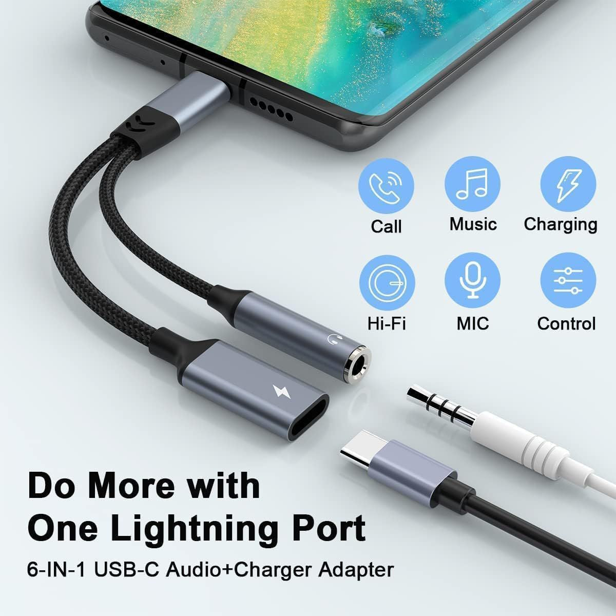 Ugreen Lott 2-in-1 USB C to 3.5mm Headphone Jack Adapter, Type C Aux Audio Splitter